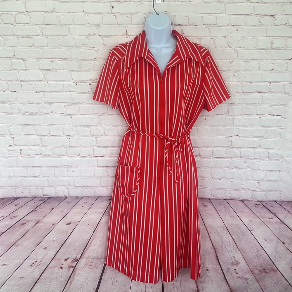 60’s Flutterbye red striped tunic dress short sleeve authentic vintage style,
